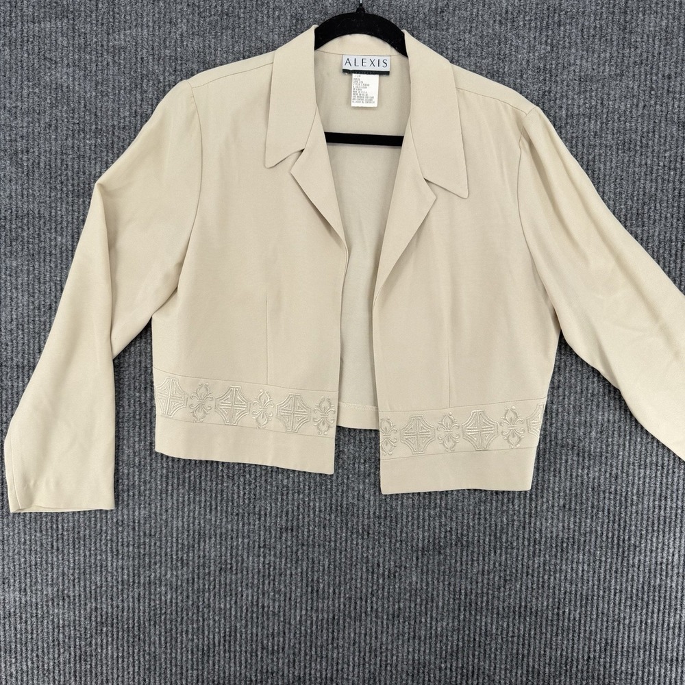 Alexis Cropped Blazer Jacket‎ Cream Embroidered Minimal Womens 12P Vintage